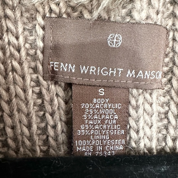 Fenn Wright Manson Taupe Cable Knit Faux Fur Vest Wool Alpaca blend size small - Picture 4 of 4